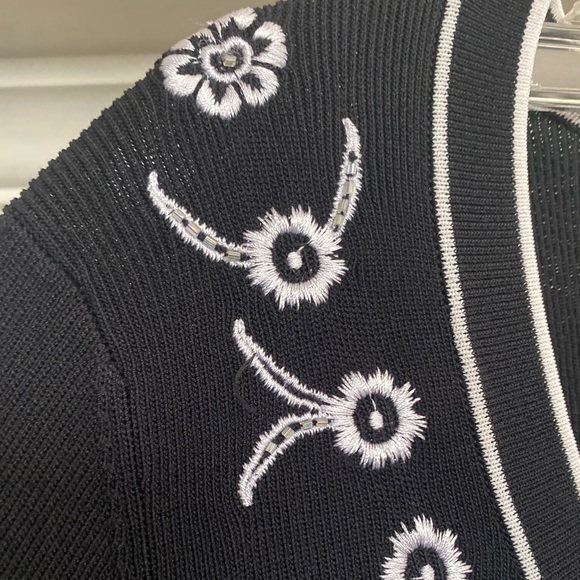 Black Cardigan with Fine White Floral Embroidery & Beaded - Picture 4 of 10